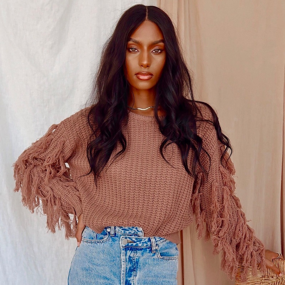 12th Tribe Rodeo Mocha Fringe sweater